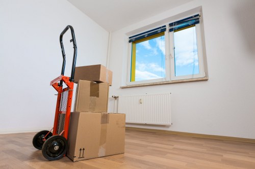 Professional movers packing household items with care